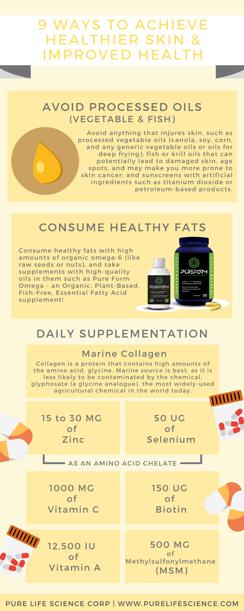 9 Ways to Achieve Healthier Skin & Improved Health Infographic | Pure Life Science