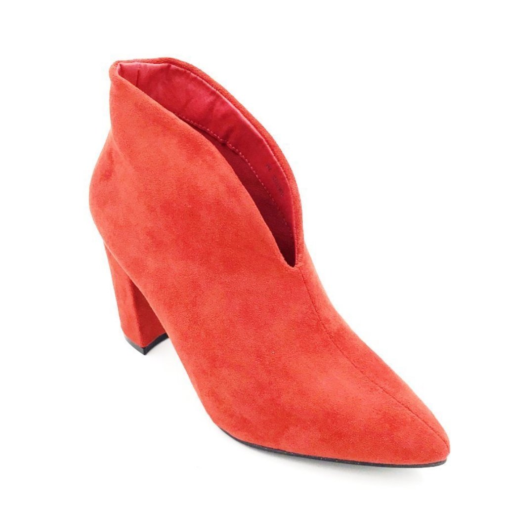 red suede high heel boots