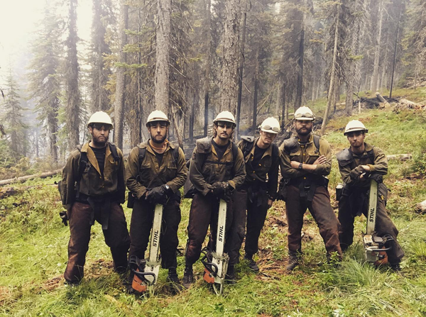 Firefighters in forest