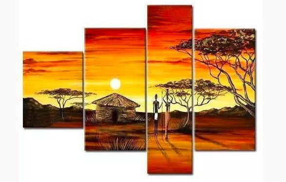 African Painting, Afrian Woman Painting, African Artwork, African Elephant Paintings, Sunset Painting