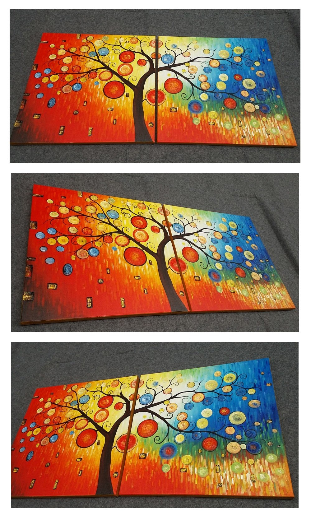 Heavy Texture Art, 3 Piece Abstract Art, Canvas Painting, Colorful Tree Painting, Abstract Painting, Tree of Life Painting