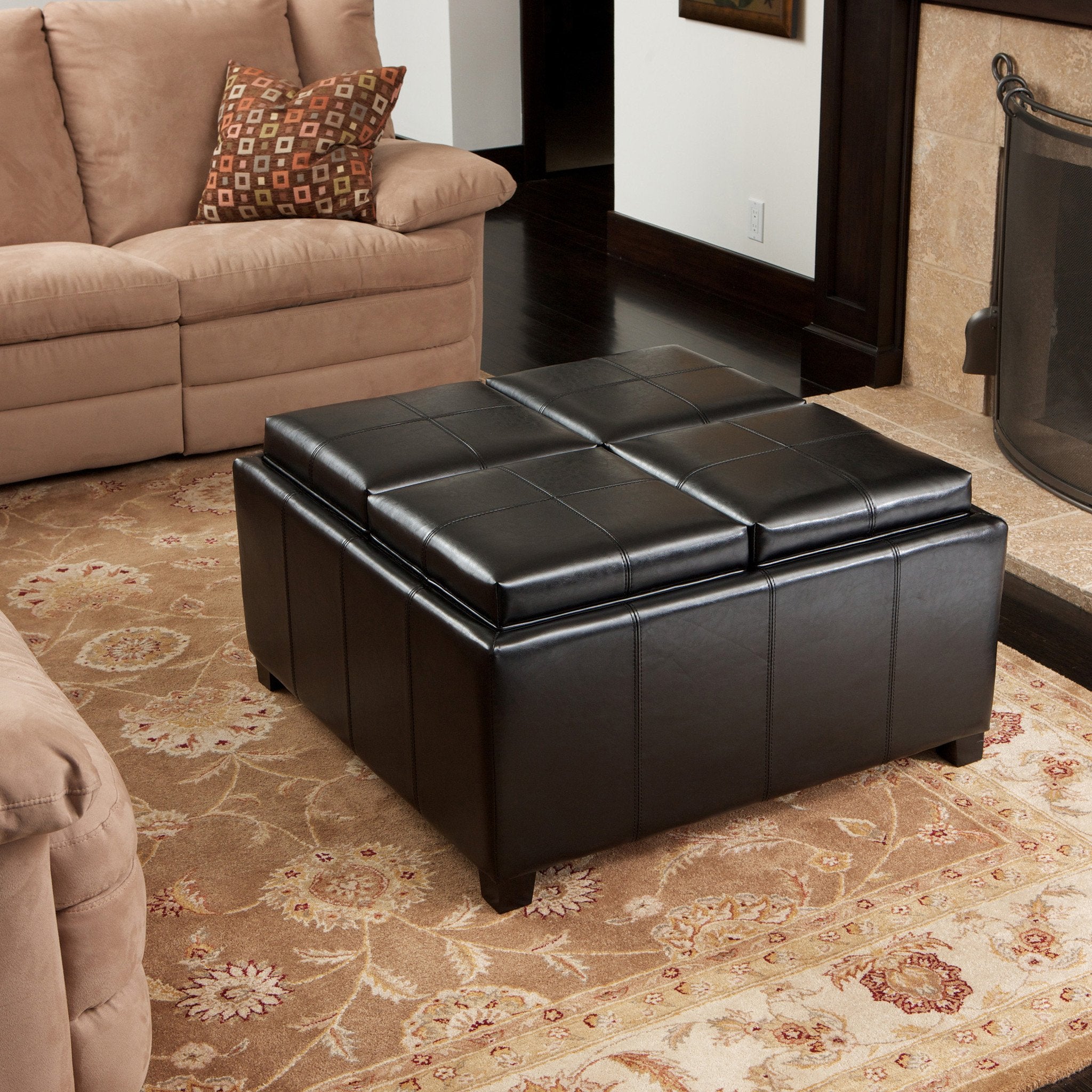 Harley Leather Espresso Tray Top Storage Ottoman Great Deal Furniture