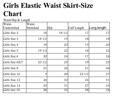 Toddler Skirt Size Chart