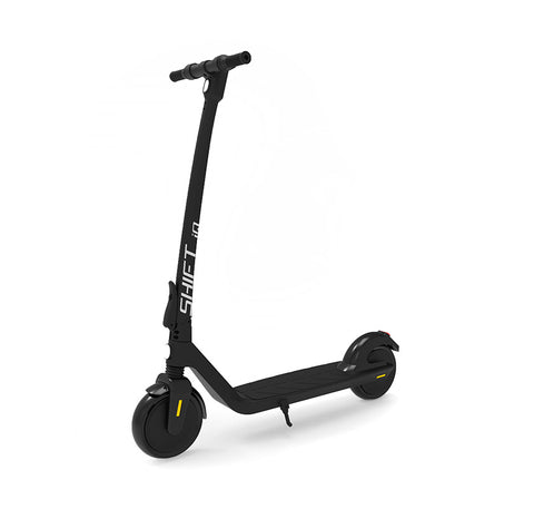 Seitliche Ansicht des E-Scooter iQ von Shift in schwarz matt. Link: Führt zur Betriebsanleitung.