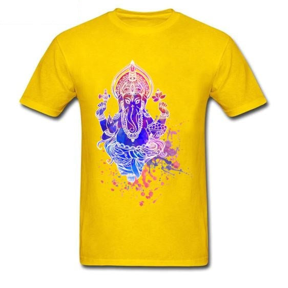 Ganesha T-shirt Men God Printed On Design Watercolor Tops 100% Premium Cotton - Lord Sri Ganesha
