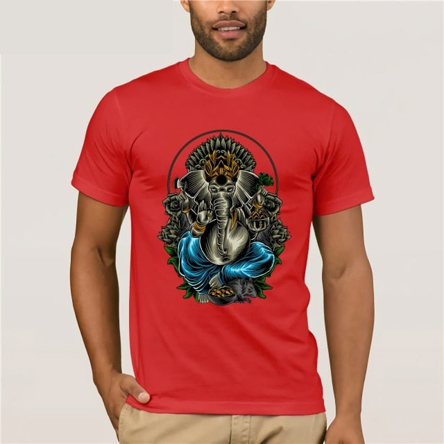 Ganesha Men's Casual T-Shirt Ganesha Drawing Om Yoga - Lord Sri Ganesha