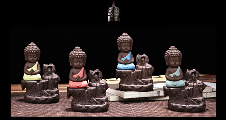 Little Monk Buddha Incense Burner Backflow Tower Cones Sticks Holder Ceramic Porcelain Buddha Monk - Lord Sri Ganesha