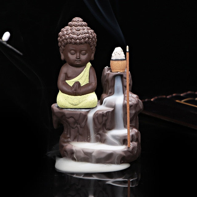 Little Monk Buddha Incense Burner Backflow Tower Cones Sticks Holder Ceramic Porcelain Buddha Monk - Lord Sri Ganesha