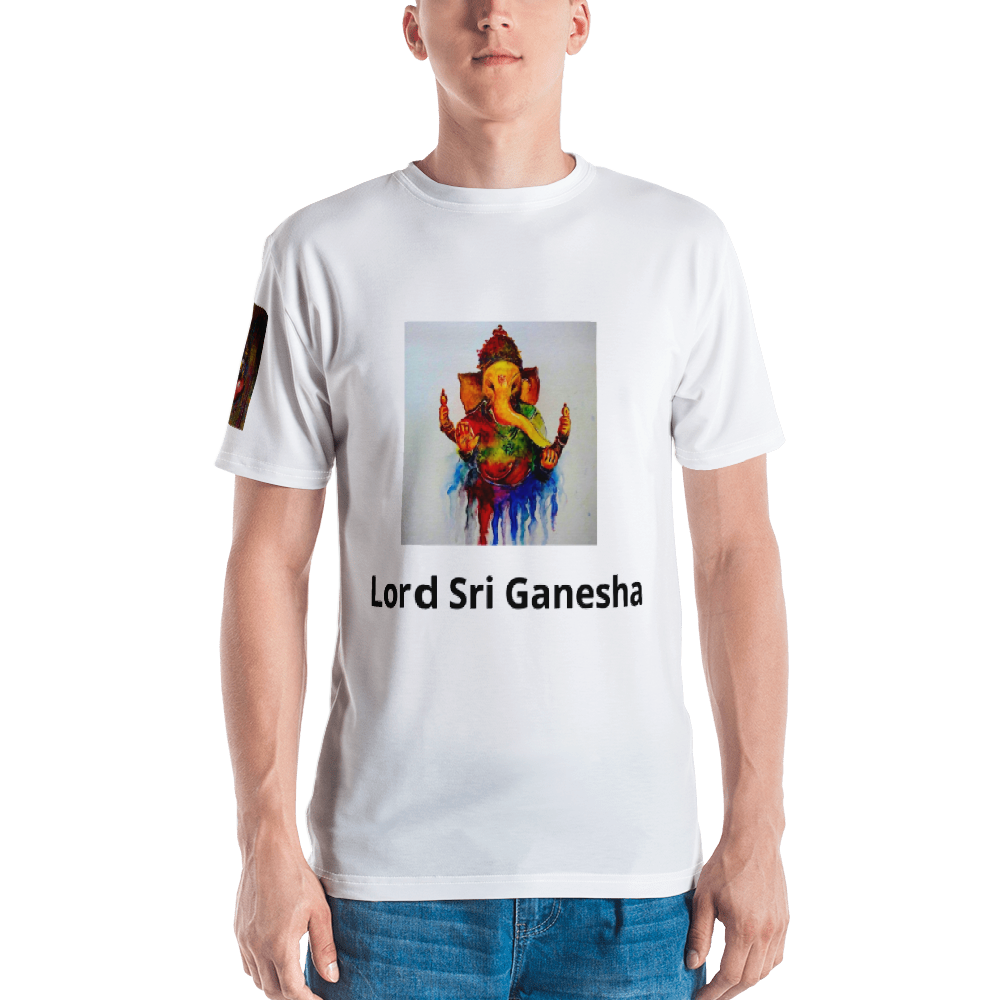 Lord Sri Ganesha T Shirt Watercolor Painting Design Front and Sleeve - Lord Sri Ganesha