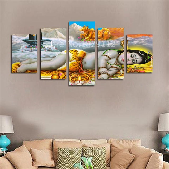5 Pieces Ganesha Shiva Vigneshvara Indian Lord Home Wall Decor Canvas Picture Art HD Print Painting On Canvas For Living Room - Lord Sri Ganesha