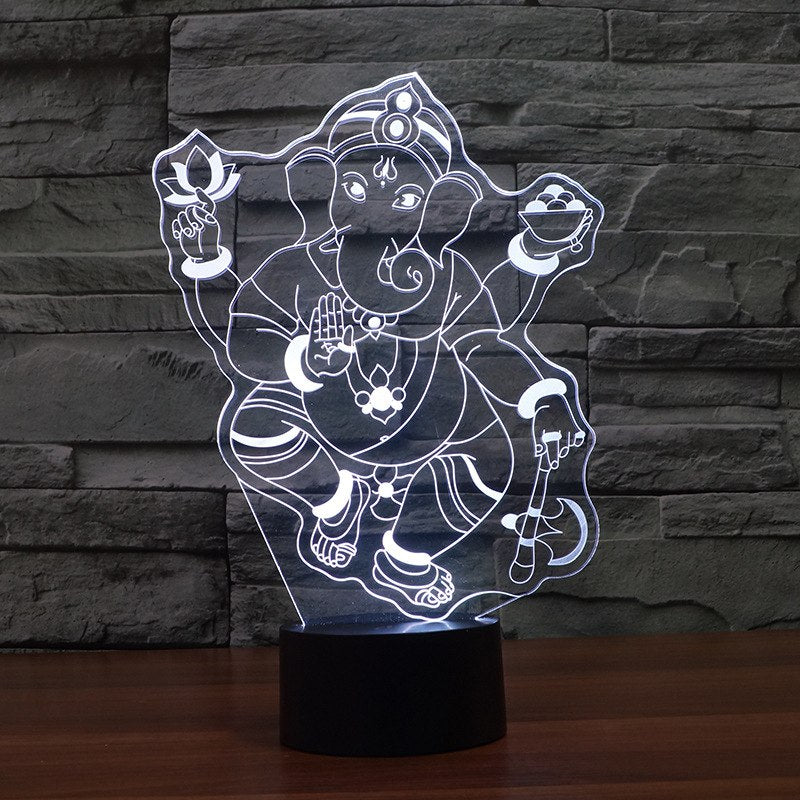3D LED Lord Sri Ganesha Night Light USB 7 Colors Visual Elephant Head God Table Desk Lamp Birthday Holiday Gifts Light Fixture Home Decor - Lord Sri Ganesha