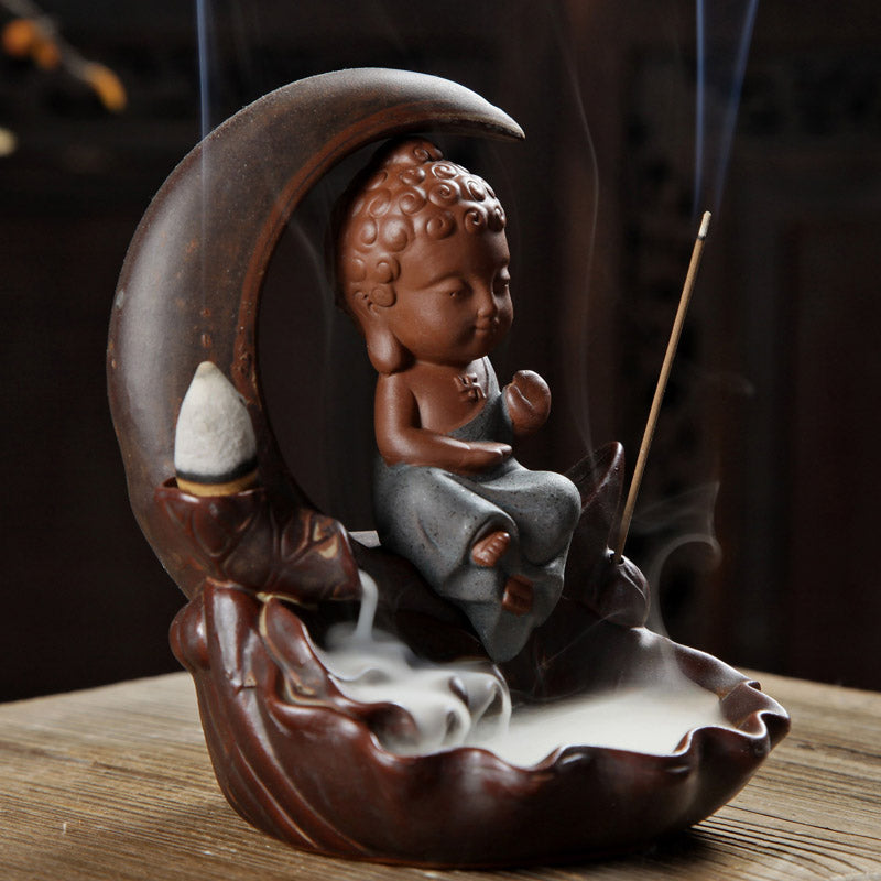 Backflow Incense Burner 3 Colors Ceramic Buddha Incense Stick Holder Little Monk Buddhist Censer - Lord Sri Ganesha