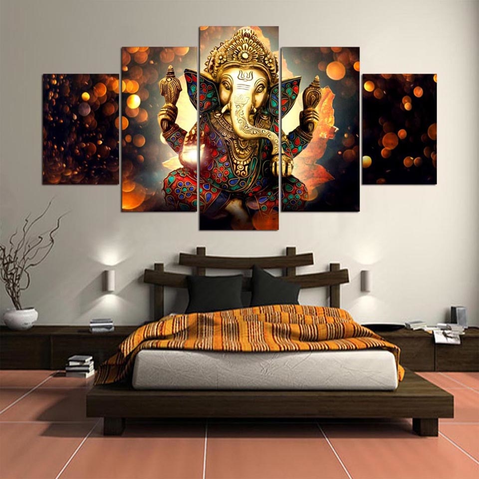 Posters Modern Wall Art Pictures Framework 5 Panel Elephant Trunk Hindu God Ganesha Home Decoration Living Room Ganpati Vinakaya - Lord Sri Ganesha