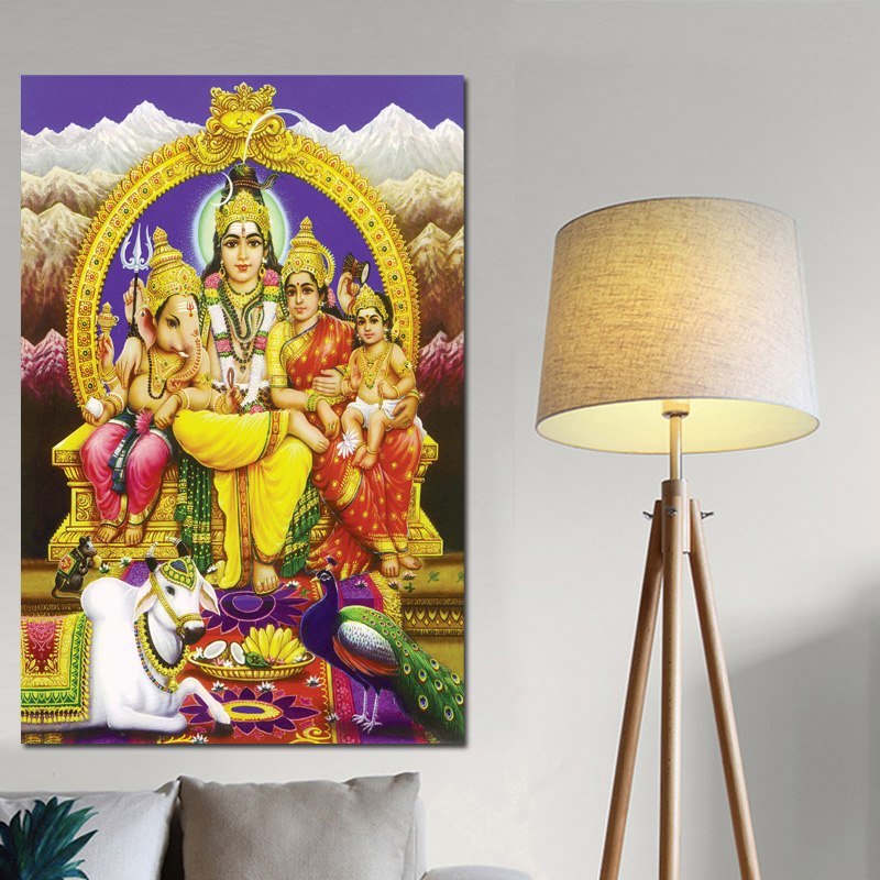 Lord Shiva Parvati Ganesha Murugan Indian Art Hindu God Canvas Painting Religious Poster and Print Wall Picture for Living Room Decor - Lord Sri Ganesha