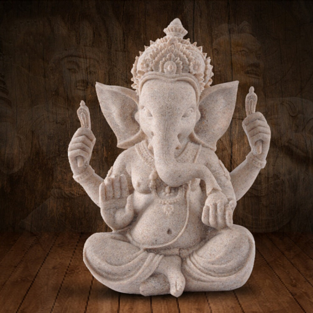 Sandstone Ganapati  Ganesha Vinayaka  Elephant Head God Statue Sculpture Handcarved Figurine Home Desk Decor Craft - Lord Sri Ganesha