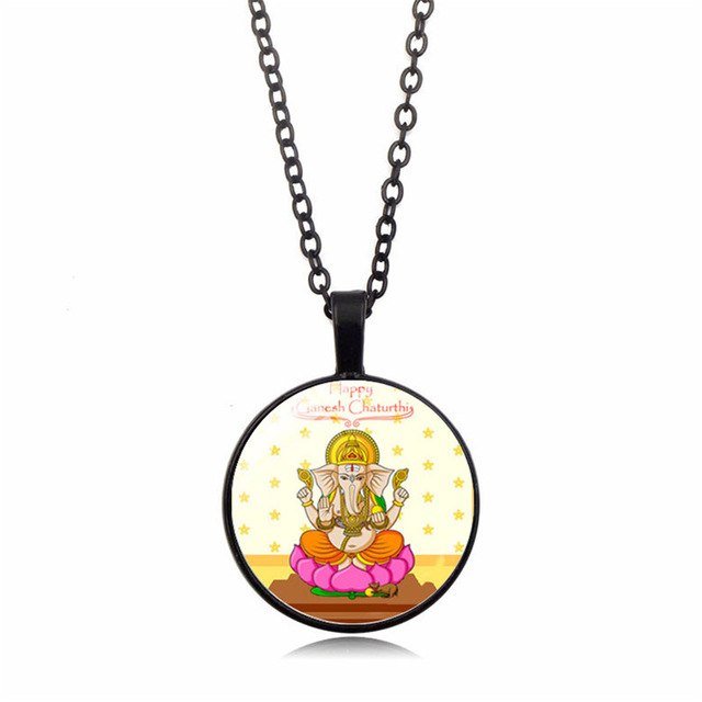 Lord Ganesh Ganesha Necklace God of Fortune Pendant Lotus Necklace - Lord Sri Ganesha