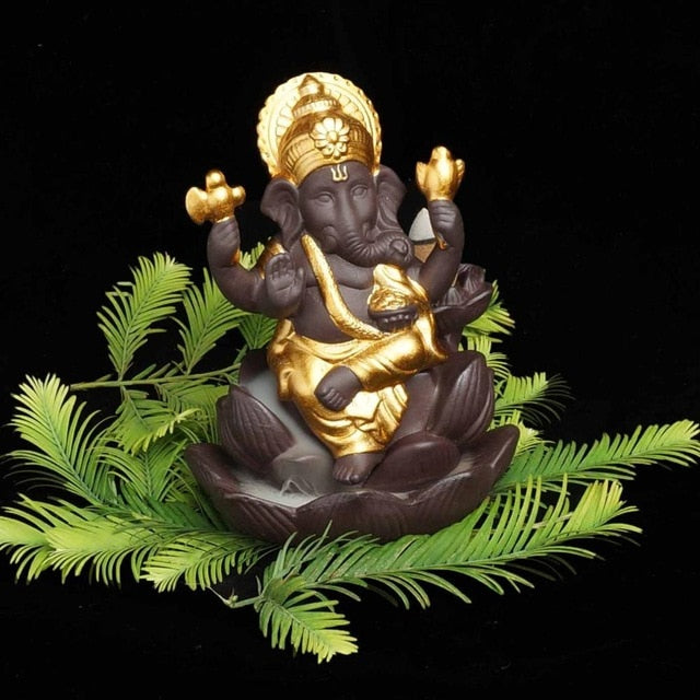 Lord Ganesha statue Vinayaka Ganapati incense burner elephant god incense base tower home decor ornament figurines lotus - Lord Sri Ganesha