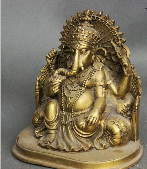 Brass Wealth 4 Hand Ganesh Lord Ganesha Elephant God Statue - Lord Sri Ganesha
