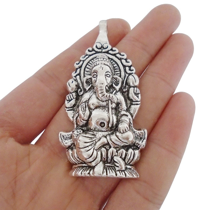3 x Antique Silver Large Ganesha Elephant Hindu God Of Beginnings Charms Pendants Jewelry Findings 62x32mm - Lord Sri Ganesha