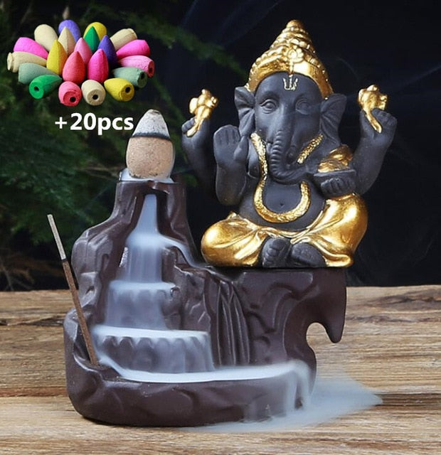 Incense Burner Backflow Tower Cones Sticks Holder Ceramic Porcelain Ganesha - Lord Sri Ganesha