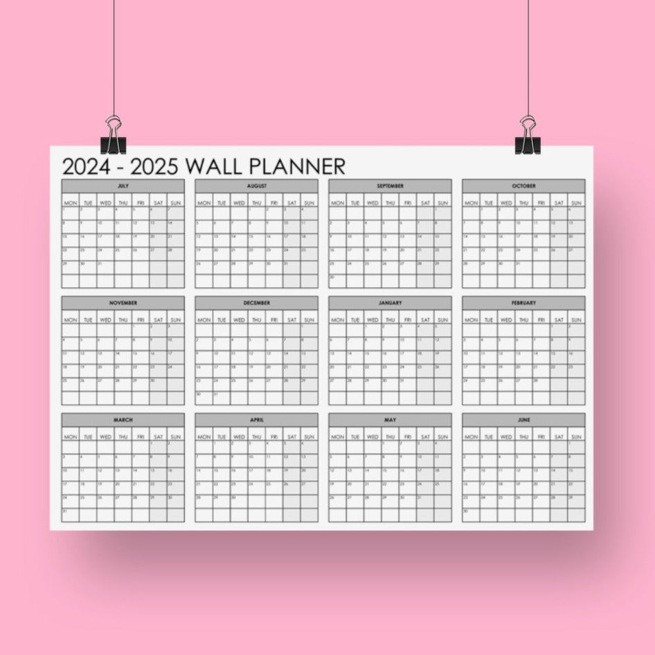 2024 2025 Printable Financial Year Wall Planner for instant download