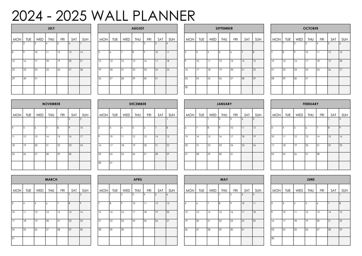 2024 2025 Printable Financial Year Wall Planner for instant download