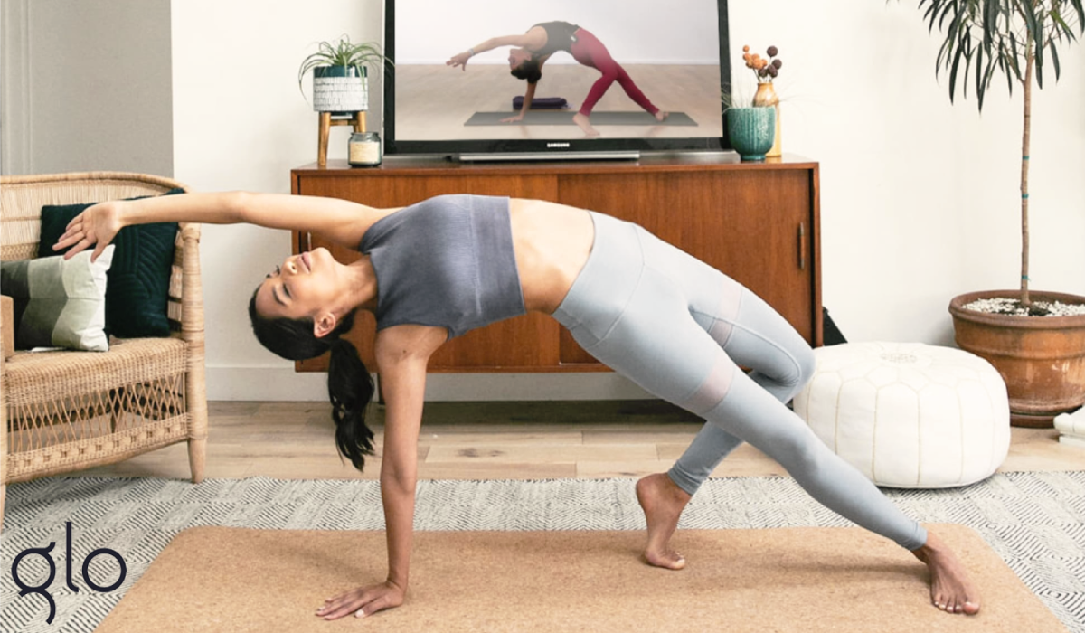 glo app woman stretching yoga