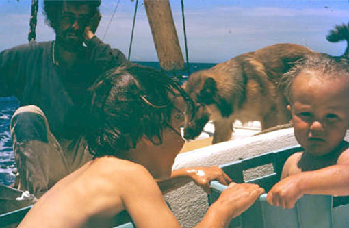 1971 photo of the Humbert brothers with their dad on the sailboat