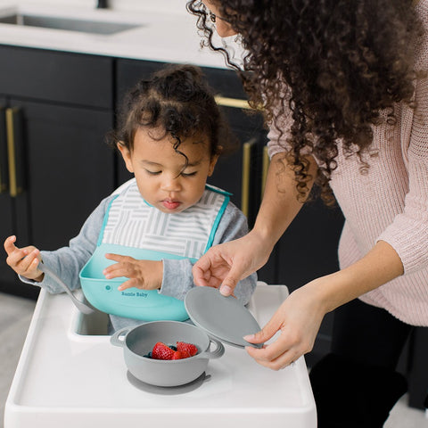 Bazzle Baby Anchor Silicone Bowl and Spoon Set - Blue