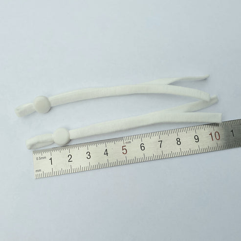 Pair of white mask elastics with adjustable toggle