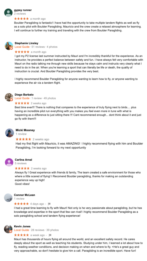 Boulder Paragliding Tandem Reviews