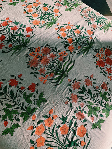 hand block printed fabric in a flower motif