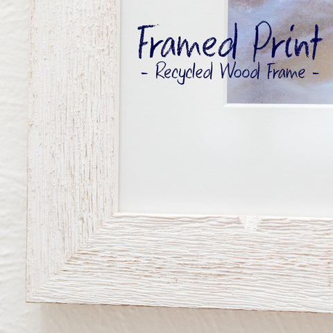 Framed wall print using recycled wood moulding giving a beautiful white coastal style look
