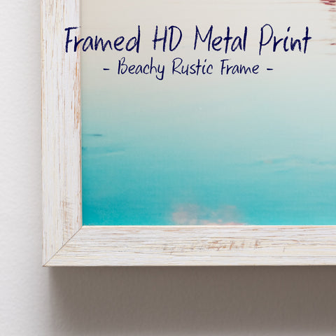 HD Metal Aluminium wall art print close up detail photo showing the beach rustic frame