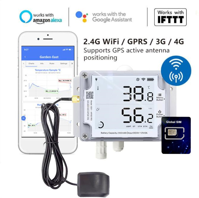 IFTTT 2.4GHz only Ubibot Thermometer Hygrometer Wireless Temperature Data Logger GS1-A Remote Humidity Monitor for Refrigerated Truck Free App Email Alarm