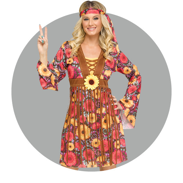 Starflower Hippie Costume Floral Dress and Headband Plus Size