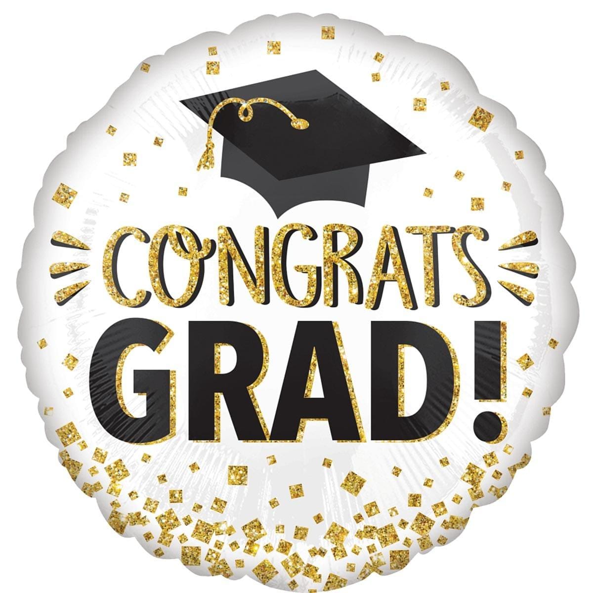 Congrats Grad Party Foil Balloon Classy White & Gold Graduation Decoration 