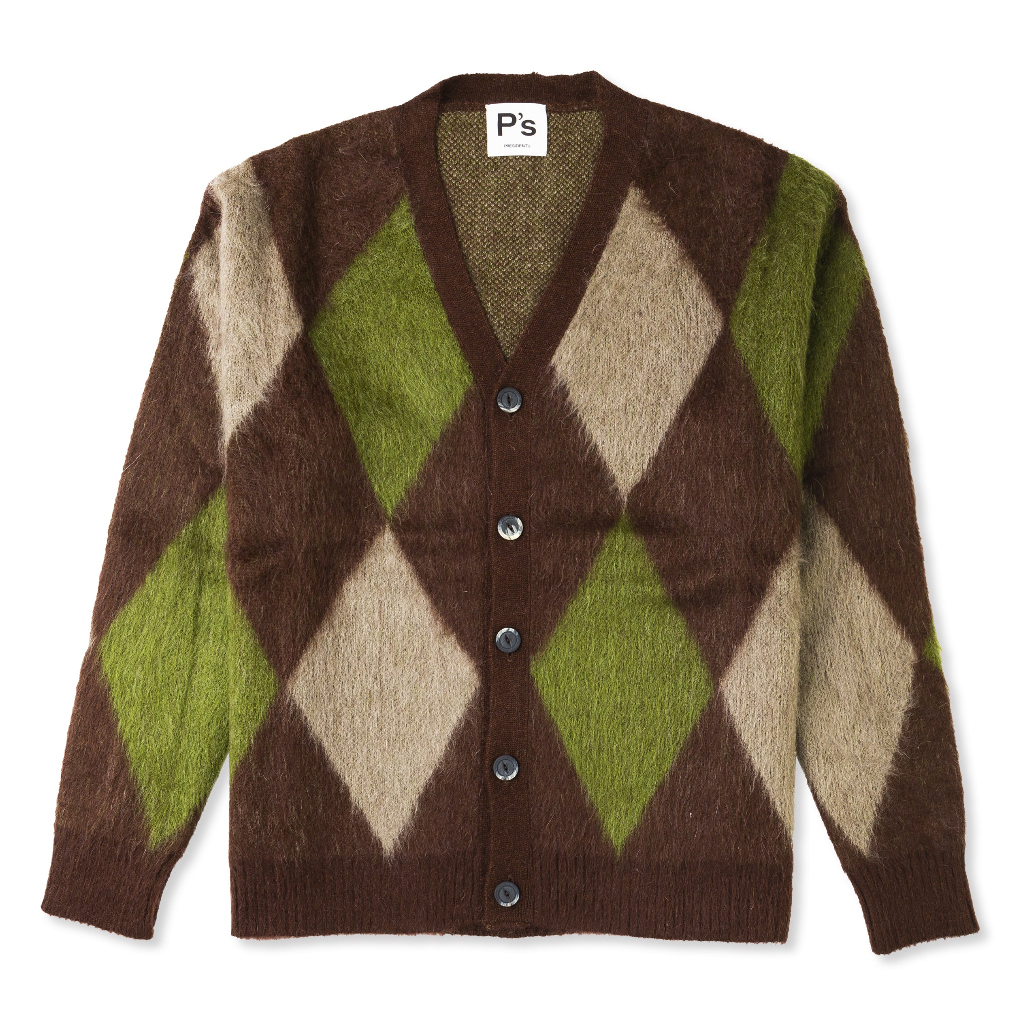 Argyle Mohair Cardigan Sweater