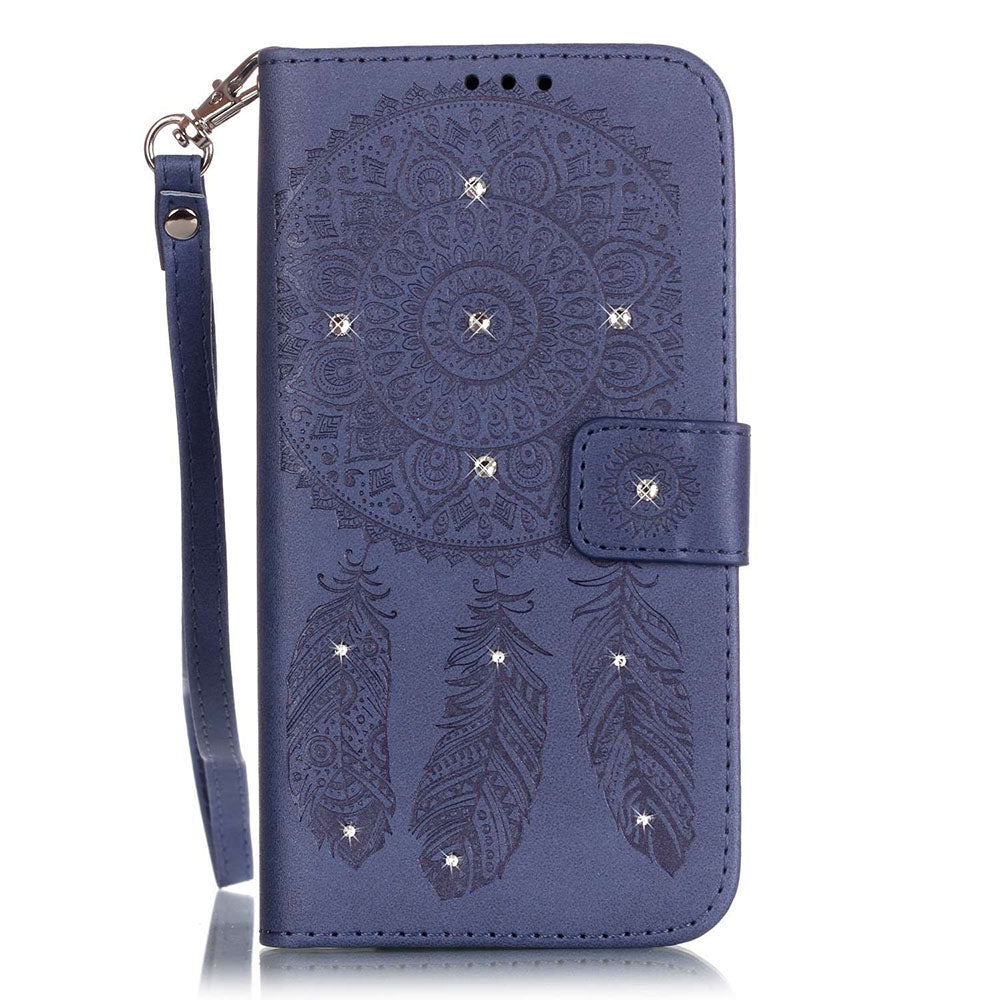Diamond Flip Case for Iphone 7 / 8 Campanula Flower PU Leather Wallet Cover