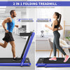 2 in 1 Folding Treadmill, 2.3HP Under Desk Electric Treadmill, Installation-Free with Bluetooth Speaker, Remote Control and LED Display, Walking Jogging for Home Office Use-Blue