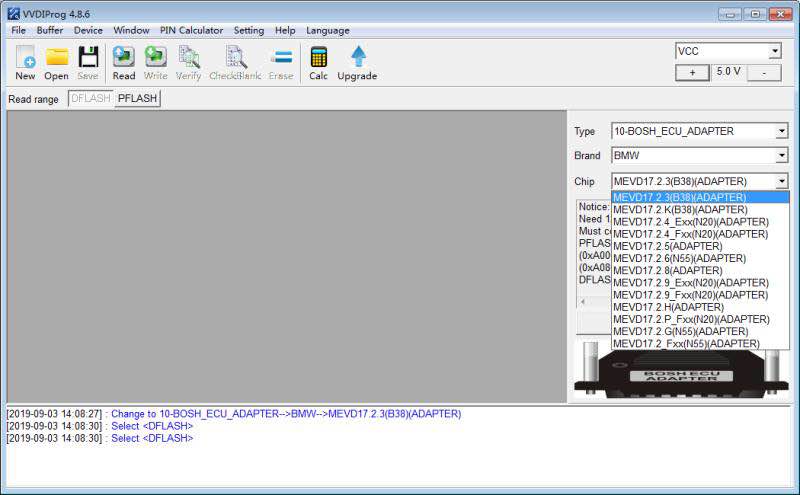 VVDI Prog Software BOCH ECU Adpater Options Display: