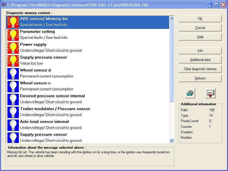 WABCO DIAGNOSTIC KIT Software Screen Display: