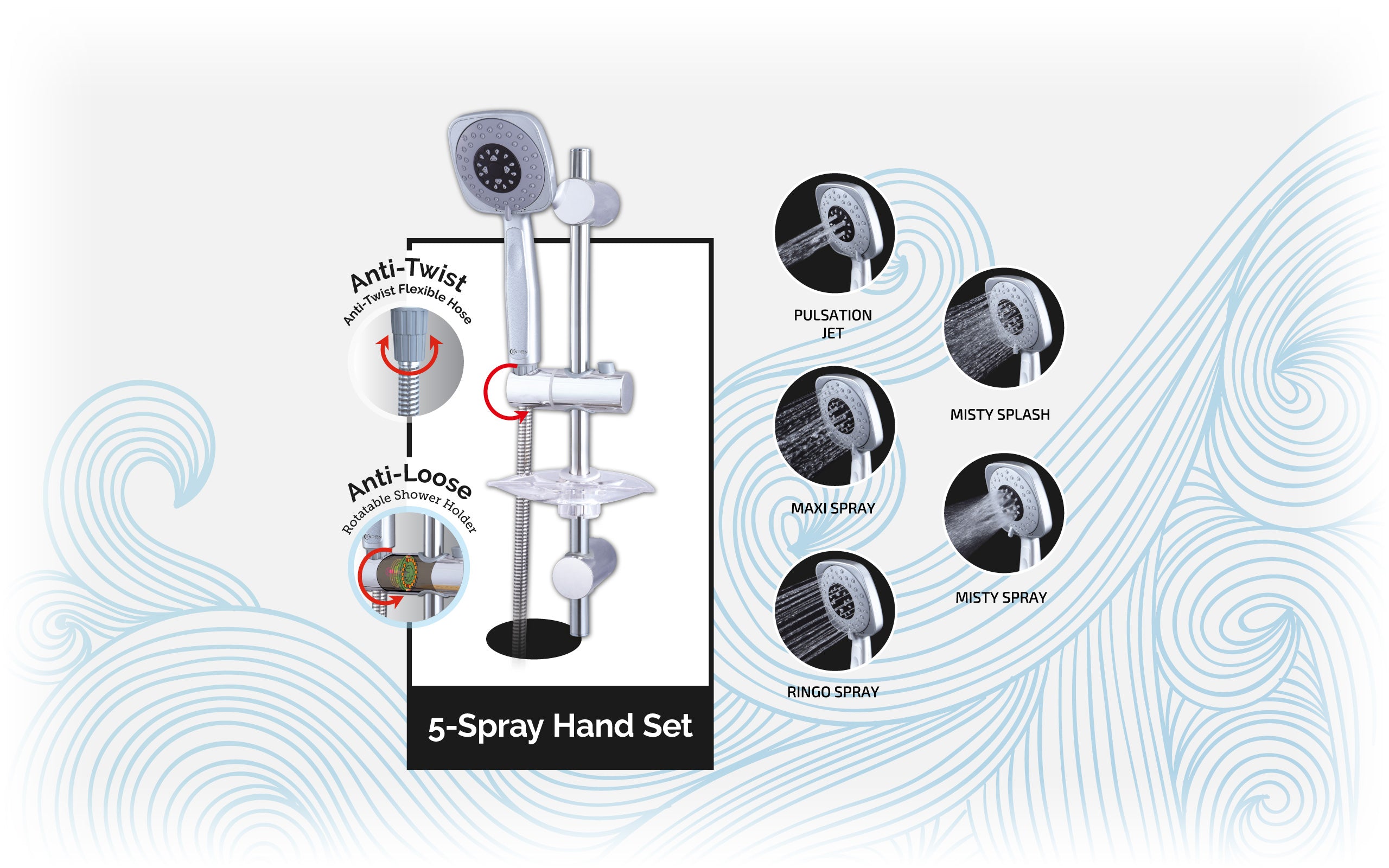 CENTON Water Heater - 5 Spray Pattern Shower Hand Set
