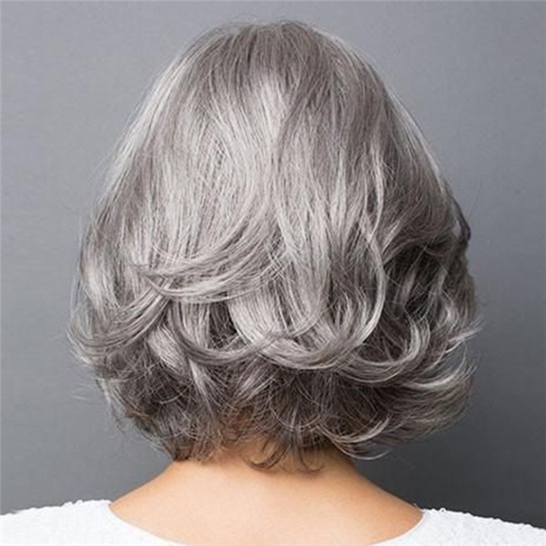 Natural Wavy Bob Style Grey Hair Wig For Women