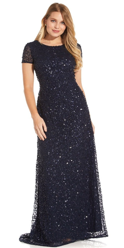 Adrianna Papell Back Sequin Gown Navy – Occasion Wear