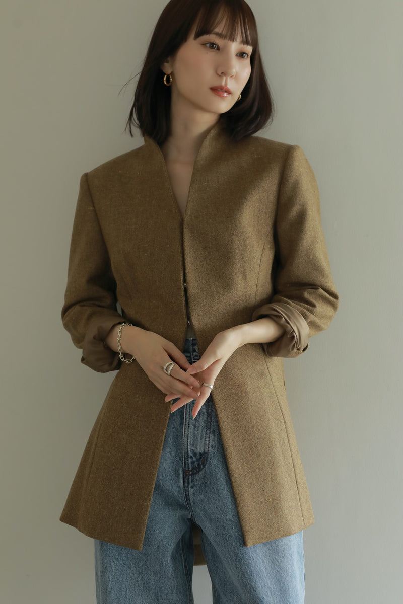 waist shape color nep tweed jacket-
