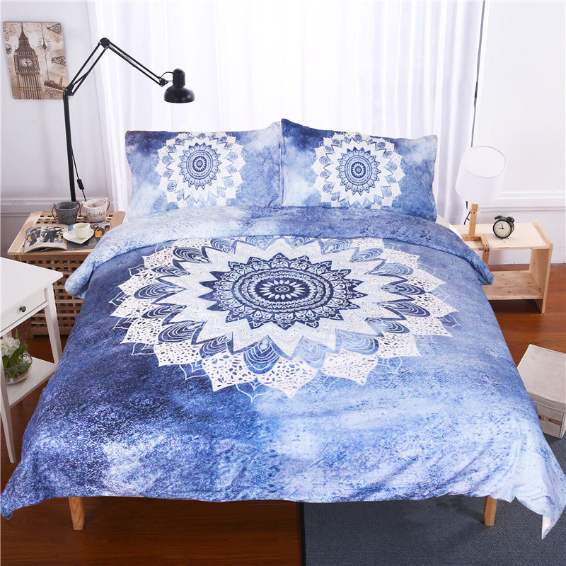 Beddingoutlet 3 Pcs Vintage Cobalt Blue Mandala Bedding Set Duvet