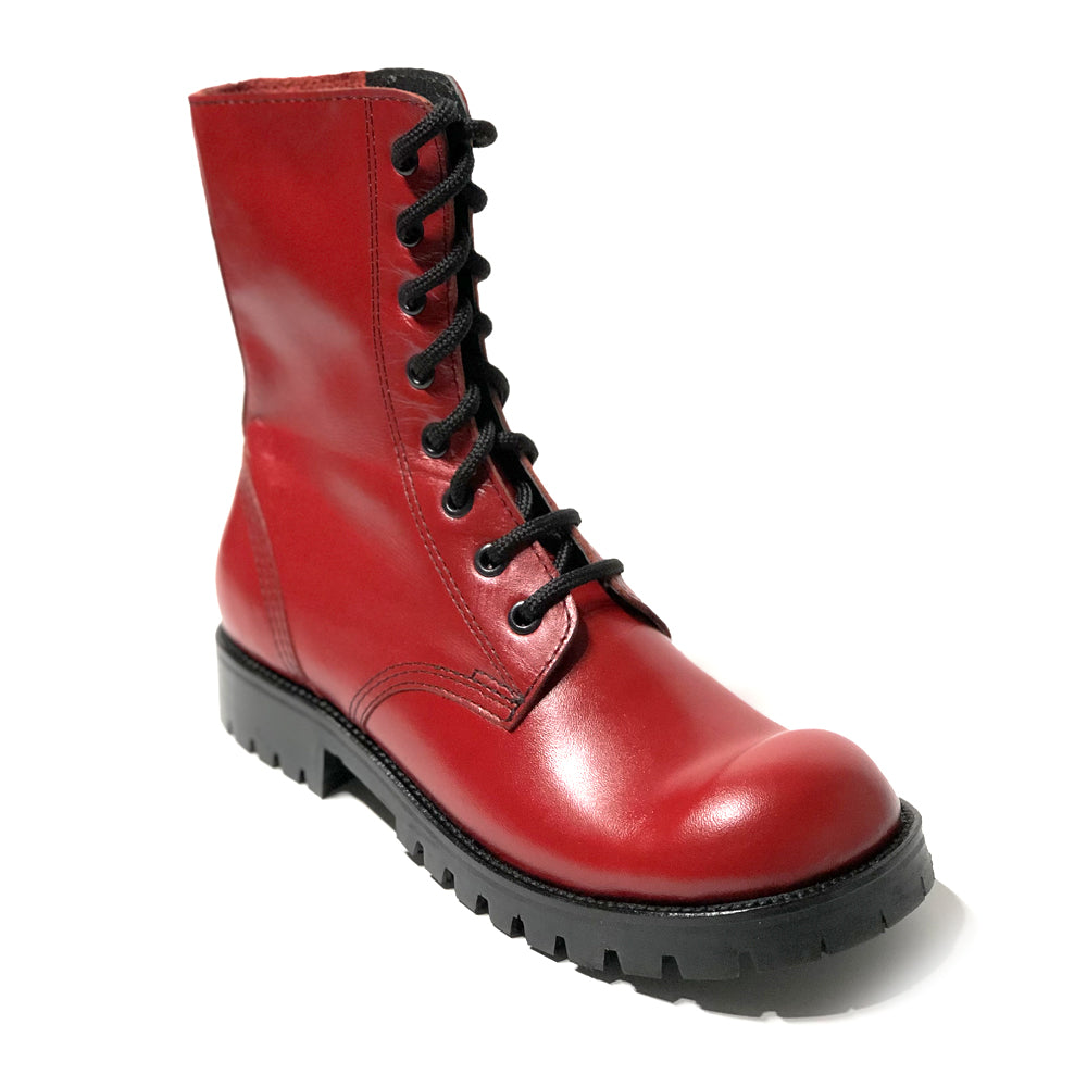 red combat boots