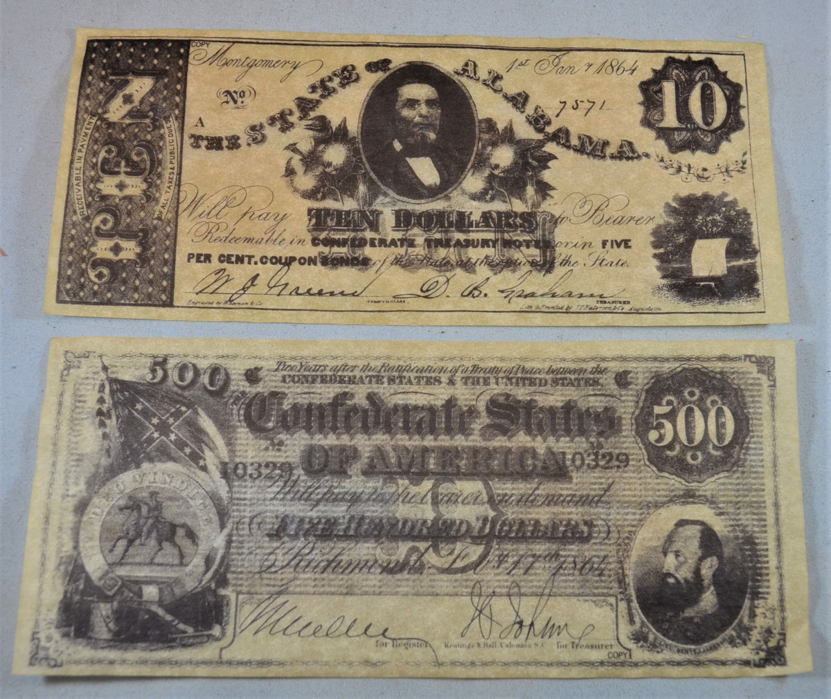 2.1.AND .75 Cen CIVIL WAR 2nd CONFEDERATE CURRENCY BATTLE SET REPO $500.20.10 