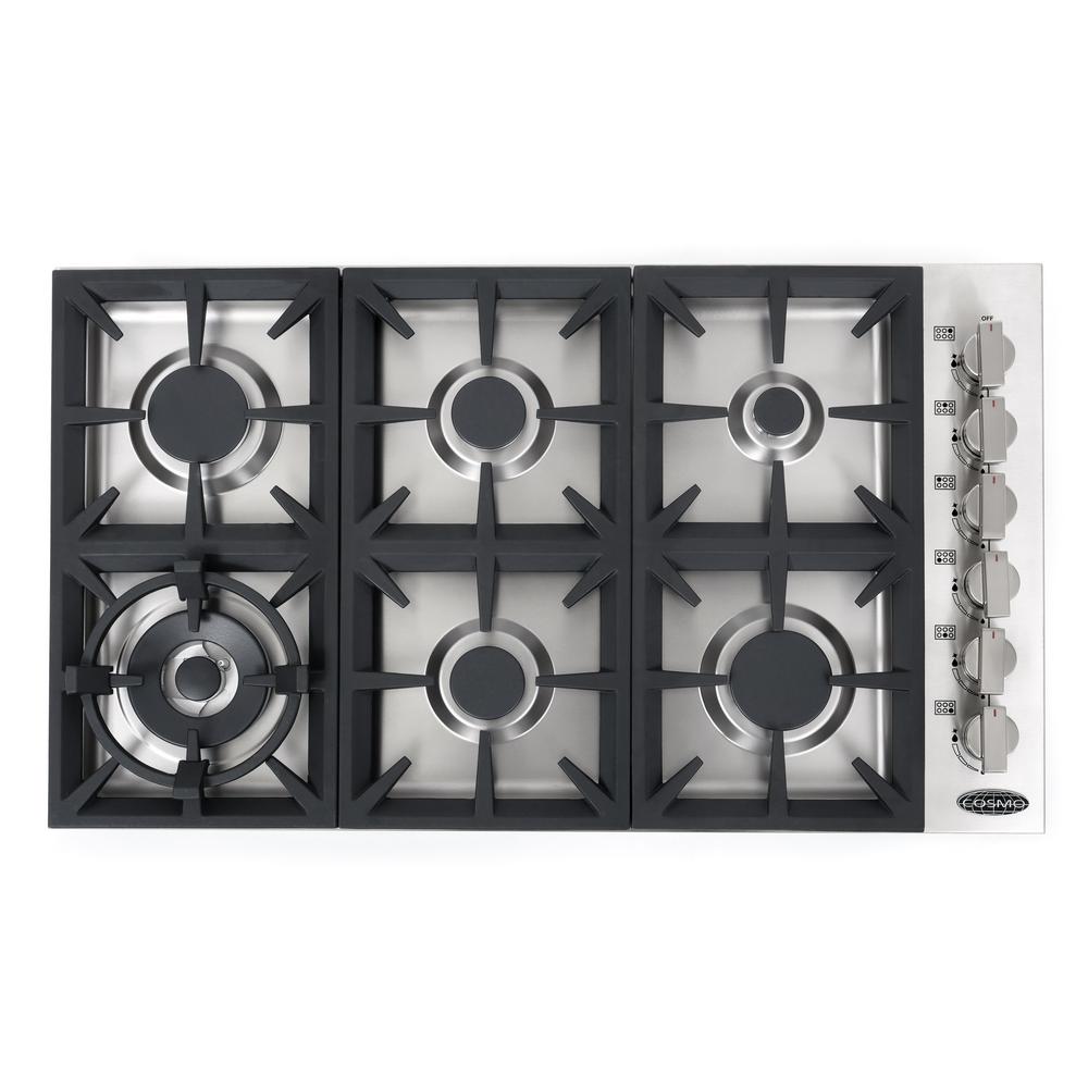 Cosmo Cos Dic366 36 Six Burner Gas Cooktop Stainless Steel